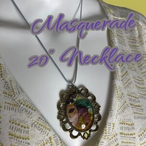 💍 Masquerade Cameo Pendant On 20” Light Blue Cord Fashion Jewelry Unique